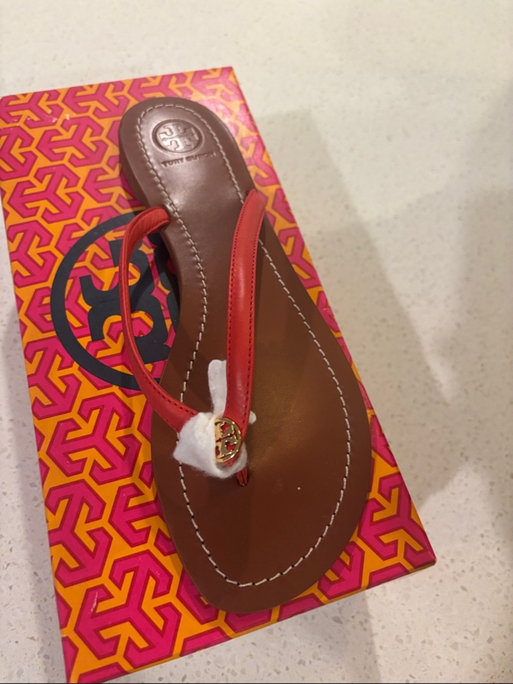 Tory Burch terracota Leather Thong Sandal - Signature Logo